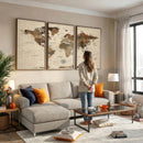 Vintage World Map Wall Art Canvas Print for Living Room,