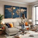 Navy Blue World Map Canvas Print – Framed Travel Map Wall