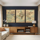 Vintage World Map Wall Art | Ready to Hang and Framed