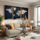 Minimalist World Map Canvas Wall Art - Watercolor Blue and
