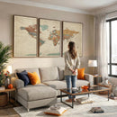 World Map Wall Art Canvas Print, Framed Rustic Atlas Art
