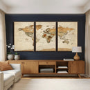 Vintage World Map Canvas Print – Framed Rustic Detailed Map