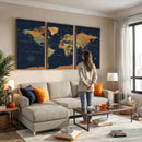 Modern World Map Canvas Print – Framed Detailed Map of the