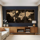 Brown World Map Canvas Print – Modern Travel Map Wall Art,