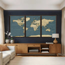 Minimal Vintage World Map Canvas Wall Art Print, Neutral