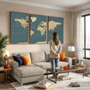 Minimal Vintage World Map Canvas Wall Art Print, Neutral