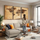 Modern Red and Gray World Map Canvas Print – Framed Wall Art