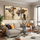World Map Wall Art – Rustic Earth Tone Canvas Print, Antique