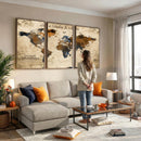 World Map Wall Art – Rustic Earth Tone Canvas Print, Antique