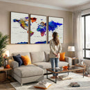 Vintage World Map Canvas Wall Art – Framed Travel Map with