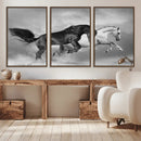 Wild Horses Wall Art Canvas Print – Framed Black and White