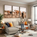 Texas Longhorn Cattle Wall Art Canvas Print, Sepia Western