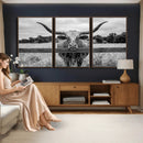 Black White Texas Longhorn Bull Canvas Wall Art, Western Ranch Cattle Photography Print, Rustic Farmhouse Cowboy Decor Artwork by MyGreatCanvas | Canvas Wall Art Prints | Photo Prints & Wall Decor