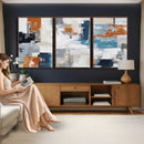Blue Teal Abstract Canvas Wall Art, Modern Textured Painting Print, Navy Orange White Contemporary Art, Neutral Living Room Decor, Office Art by MyGreatCanvas | Canvas Wall Art Prints | Photo Prints & Wall Decor