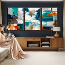 Blue Teal Abstract Canvas Wall Art, Modern Textured Painting Print, Navy Orange White Contemporary Art, Neutral Living Room Decor, Office Art by MyGreatCanvas | Canvas Wall Art Prints | Photo Prints & Wall Decor