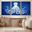 Large 3-Panel Blue Octopus Canvas Wall Art | Coastal Marine by MyGreatCanvas | Canvas Wall Art Prints | Photo Prints & Wall Decor