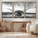 Longhorn Black and White Wall Art – Rustic Western Bull