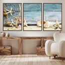 Seashells on Rustic Wooden Background, Seashells Wall Art