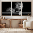 Large Black and White Lion Couple Wall Art Canvas Print –