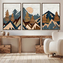 Abstract Wood Panel Effect Mountain Range Top Wall Art