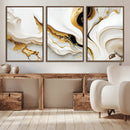 Gold Waves on Pure White Canvas – Gold Abstract Art for
