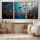 Modern Abstract Fish Shoal Wall Art Canvas Print, Colorful