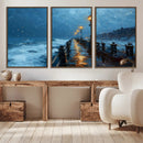 Stormy Night at Beach Pier Oil Painting Large Wall Art