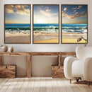 Golden Sunset Beach Triptych Canvas Wall Art for Living Room