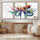 Watercolor Vibrant Octopus Wall Art Canvas Print | Abstract