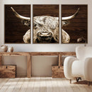 Highland Cow Wall Art Canvas Print, Rustic Farmhouse Decor,