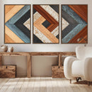 Geometric Wood Art Wall Decor Canvas Print, Rustic Wooden