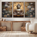 Golden Buddha Wall Art Canvas Print | Zen Meditation Floral