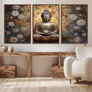 Golden Buddha Wall Art Canvas Print | Zen Meditation Floral