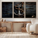3 Panel Grunge Abstract Anchor Wall Art Canvas Print Set