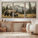 Rustic Grizzly 399 Bear Family Wall Art Canvas Print
