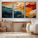 Blue Orange Abstract Wave Wall Art Canvas Print, Framed Blue