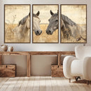 Chines Ink Style Grunge Horses Wall Art Canvas Print