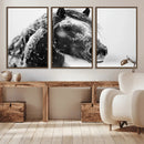 Winter Horse Canvas Print | Large 3-Panel Black White Equine