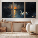 Abstract Swan on Water Wall Art Canvas Print - Elegant