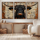 Rustic Texas Artwork Wall Art Canvas Print - Abstract Cow