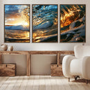 Ocean Wave at Sunset Canvas Wall Art – Vibrant Coastal Beach