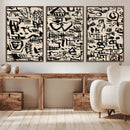 Abstract Love and Chaos Canvas Print, Black Symbols on Beige