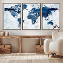 Modern Blue World Map Canvas Print – Framed Wall Art,