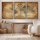 Vintage World Map Wall Art Canvas – Antique Style Push Pin