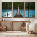 Suspension Bridge Over River Canvas Art | 3-Panel Nature by MyGreatCanvas | Canvas Wall Art Prints | Photo Prints & Wall Decor