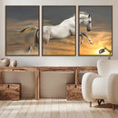 Large Wall Art Canvas Print – White Jumping Horse Sunset
