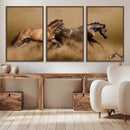 Large Wall Art Canvas Print – Two Running Brown Horses