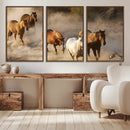Large Wall Art 5 Horses Running on Sand Canvas Print