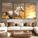 Large Wall Art Galloping White Horse at Sunset Canvas Print