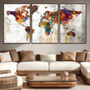 Vintage World Map Canvas Wall Art Print, Warm Tone Global